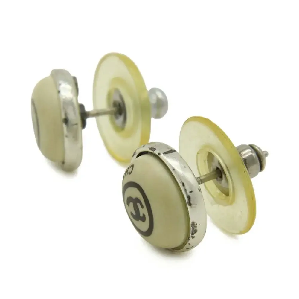 Chanel Cc Logo Round Earrings Silver- #266409C51B